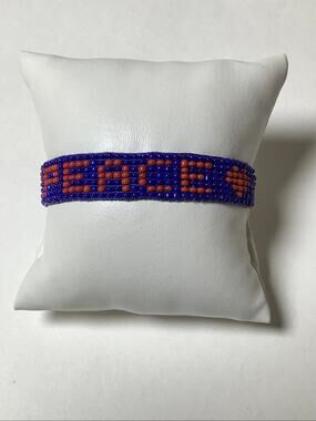 Juicy Couture Vintage Blue & Red "Peace" Woven Beaded Bracelet F14-32